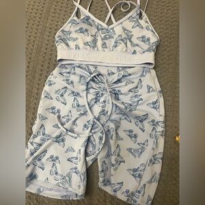 PINK Victoria's Secret Blue and White Crop Top and shorts